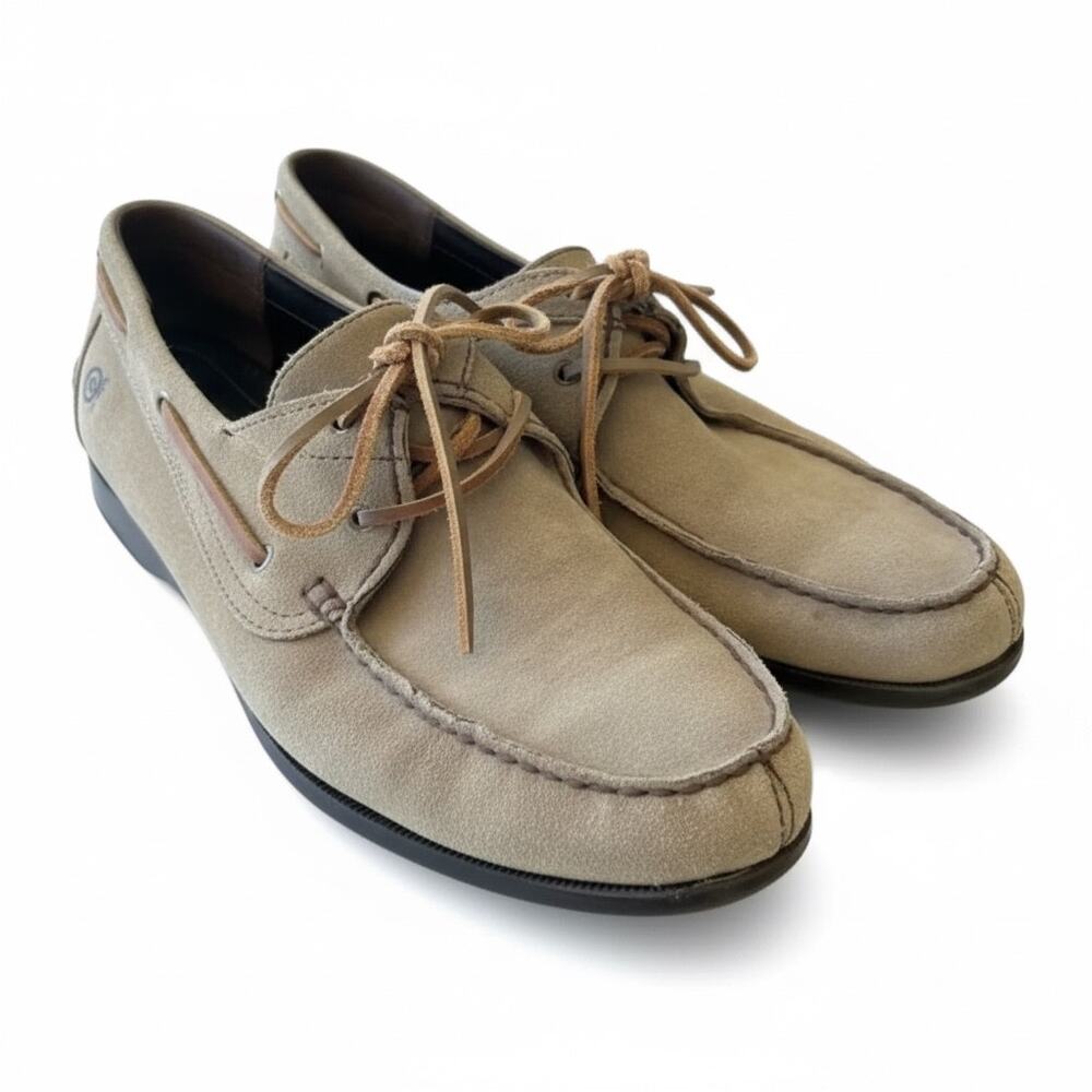Born Suede Leather Moc Toe Casual Slip On Shoes Mens Size 8 Tan Beige EUC